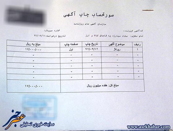 هزینههای میلیونی برای رپورتاژ یک مسئول +اسناد هزینههای میلیونی برای رپورتاژ یک مسئول +اسناد