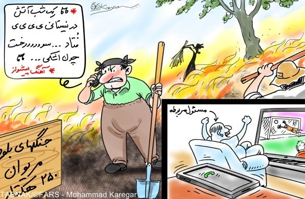 کارتون : بی مسئولیتی در آتش سوزی مریوان!