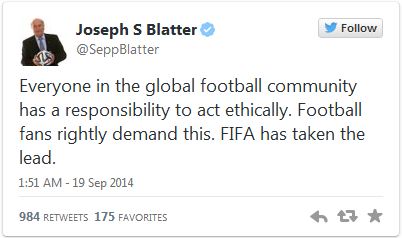 بلاتر به خاطر یک پست اخلاقی در توییتر مورد تمسخر و انتقاد واقع شد