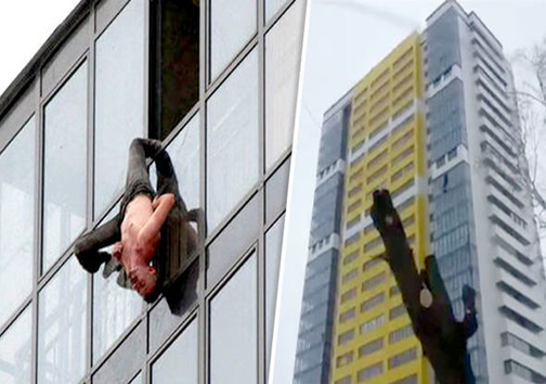 نجات پسر معلق از یک ساختمان 15 طبقه