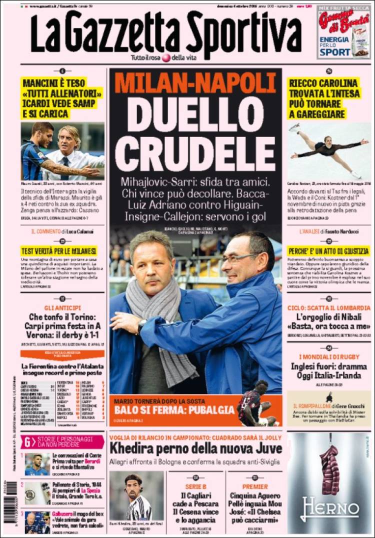 روزنامه های ورزشی ایتالیا / یکشنبه 04 اکتبر 2015