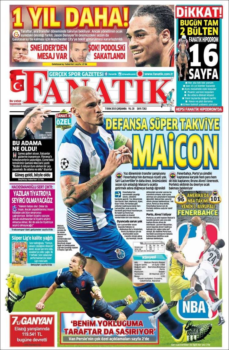 روزنامه های ورزشی ترکیه/ چهار شنبه 07 اکتبر 2015