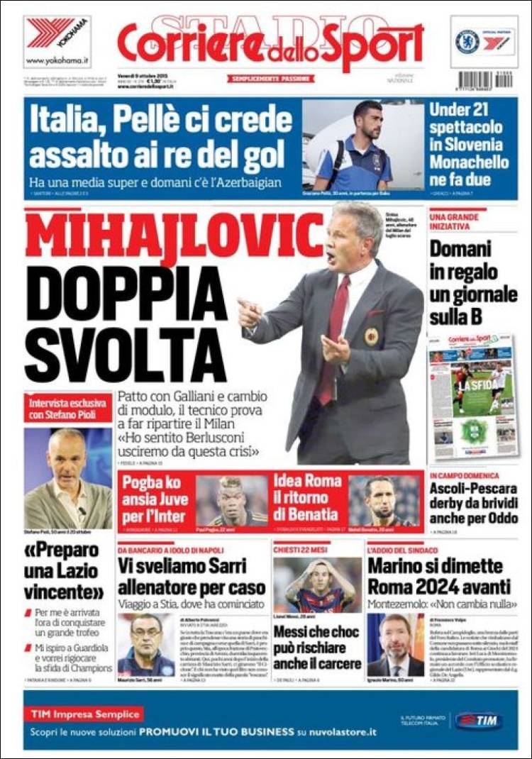روزنامه های ایتالیا/ جمعه 09 اکتبر 2015