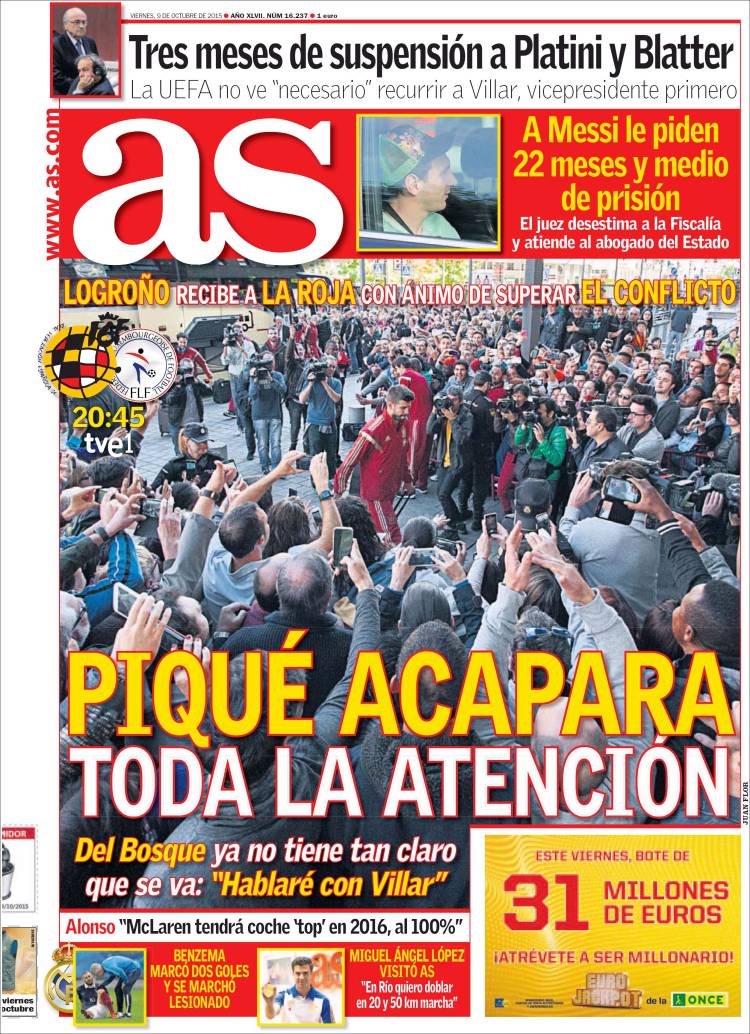 روزنامه های ورزشی اسپانیا / جمعه 09 اکتبر 2015