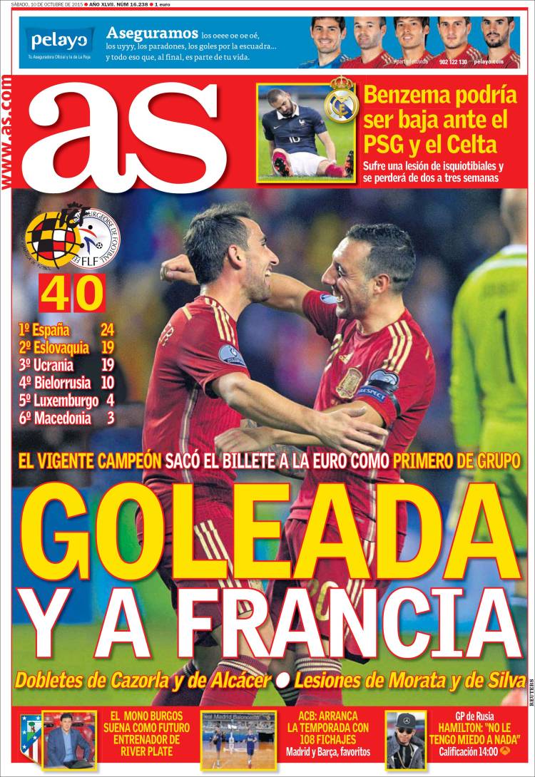 روزنامه های ورزشی اسپانیا / شنبه 10 اکتبر 2015