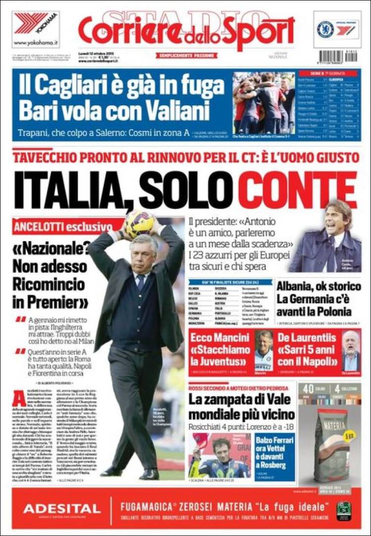 روزنامه های ورزشی ایتالیا / دو شنبه 12 اکتبر 2015