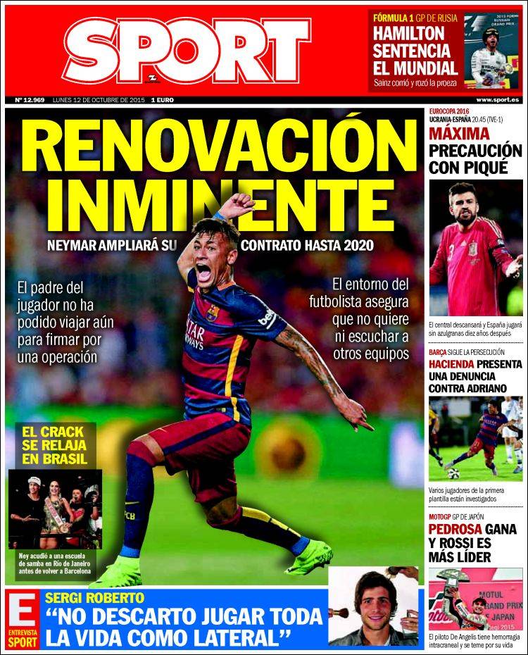 روزنامه های ورزشی اسپانیا / دوشنبه 12 اکتبر 2015