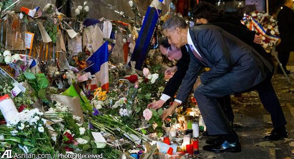 حضور باراک اوباما در محل وقوع حادثه در پاریس
