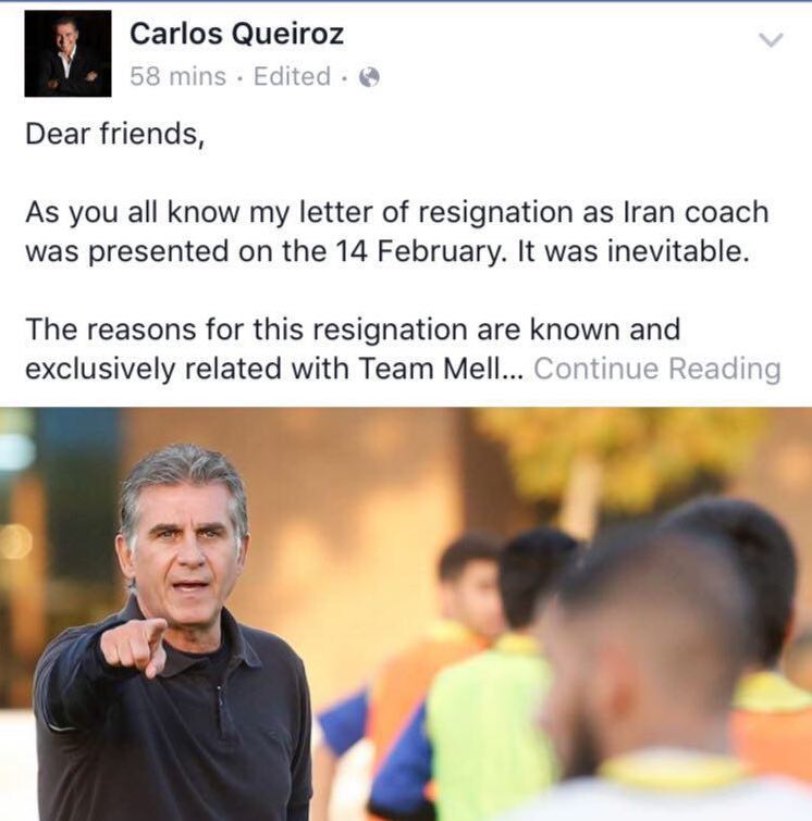 کی روش در فیس بوک از تیم ملی خداحافظی کرد!