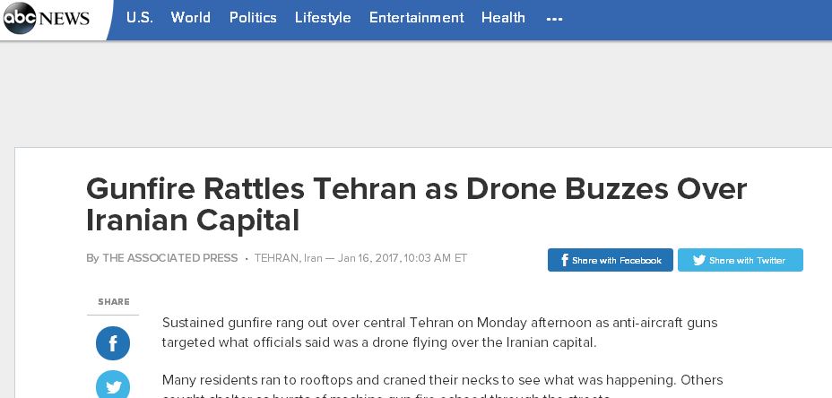 بازتاب شلیک ضدهوایی ها به آسمان تهران در خبرگزاری های جهان