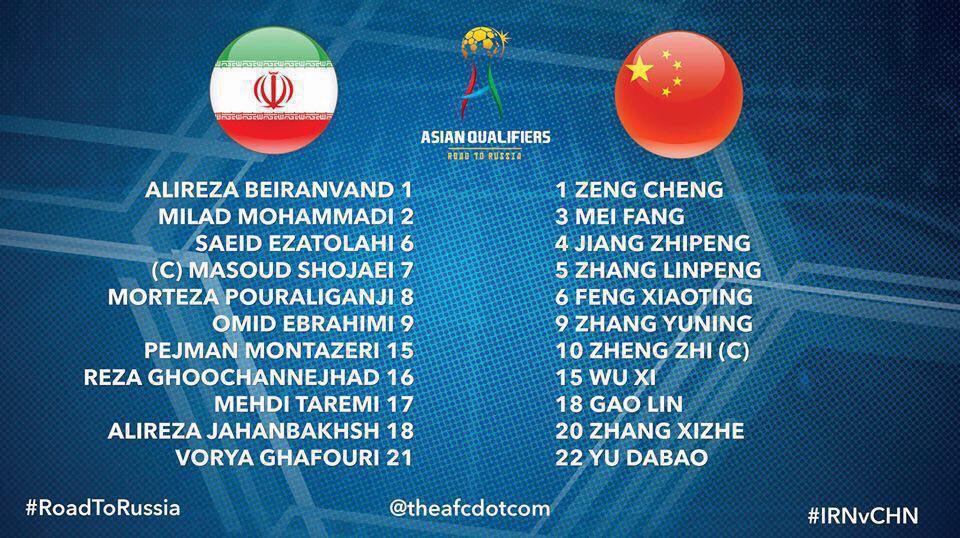 ترکیب ایران مقابل تیم ملی چین با سه تغییر