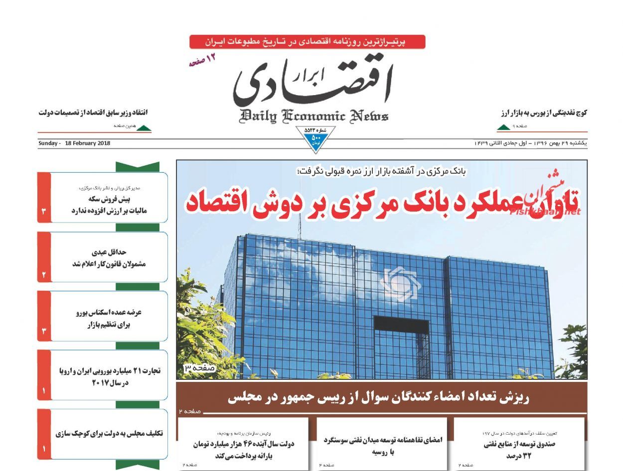 روزنامههای اقتصادی یکشنبه ۲۹ بهمن ماه ۹۶ روزنامههای اقتصادی یکشنبه ۲۹ بهمن ماه ۹۶