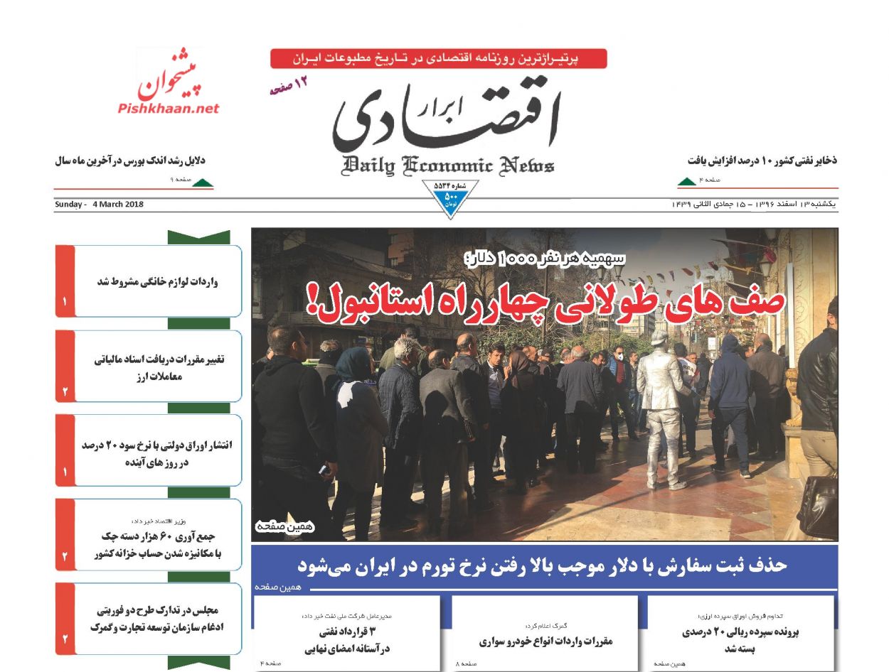 روزنامههای اقتصادی یکشنبه سیزدهم اسفندماه ۹۶ روزنامههای اقتصادی یکشنبه سیزدهم اسفندماه ۹۶
