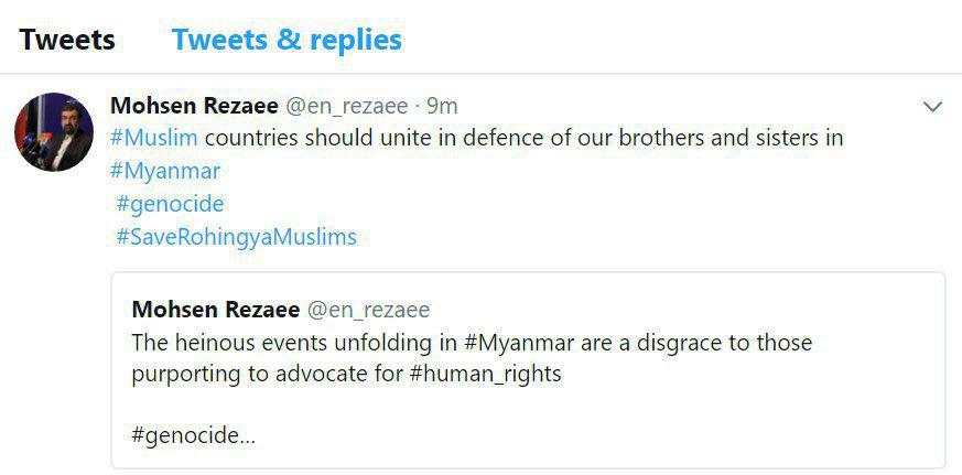 واکنش محسن رضایی به نسل‌کشی میانمار