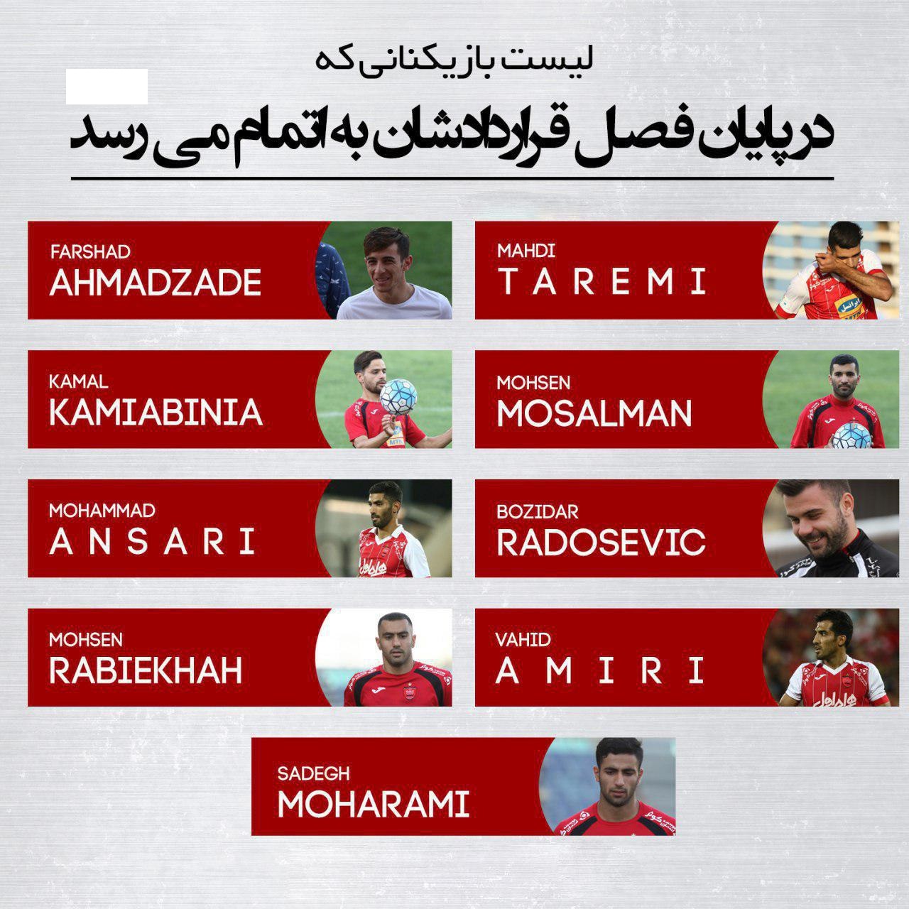 7پرسپولیسی که پایان فصل قراردادشان تمام می شود