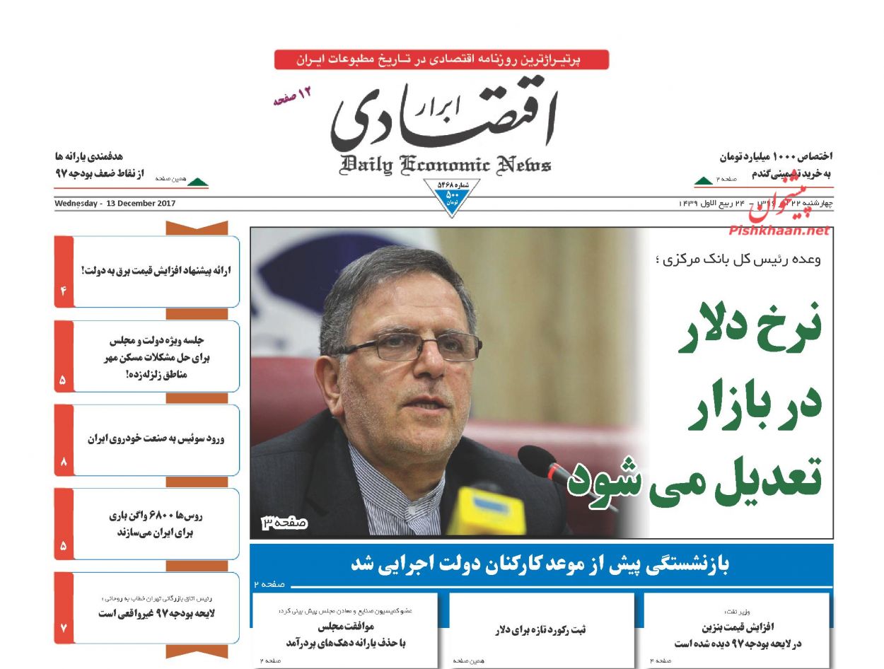 روزنامههای اقتصادی چهارشنبه ۲۲ آذرماه ۹۶ روزنامههای اقتصادی چهارشنبه ۲۲ آذرماه ۹۶