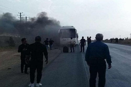 حریق اتوبوس مسافربری در جاده همدان-تهران
