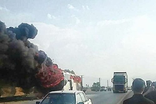 حریق اتوبوس مسافربری در جاده همدان-تهران