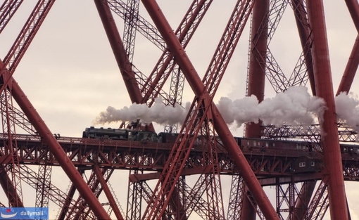 موضوع : بخار و آهن - عکس : دیوید کَشِن یا کاتیون - برنده جایزه چشم انداز - حرکت سریع قطار بخار از لابلای ستون های آهنین پلی در شمال کوئینز فری