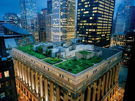گلکاری و استفاده از فضای سبز بر روی پشت بامی در یک برج در شهر شیکاگو به منظور کاهش دما در تابستان