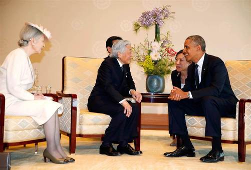 دیدار باراک اوباما با امپراتور ژاپن در کاخ سلطنتی این کشور/ REUTERS 