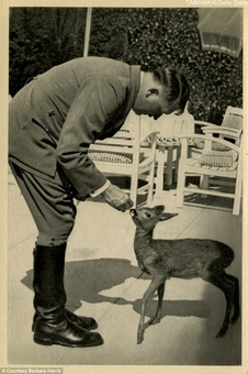 ظاهراً هیتلر در یک سفر به محل نامعلومی نزد نزدیکانش حضور یافته و در توضیح عکس آمده: هیتلر دوست حیوانات!