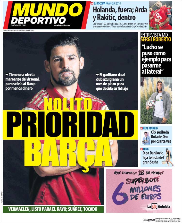 روزنامه های ورزشی اسپانیا / چهار شنبه 14 اکتبر 2015