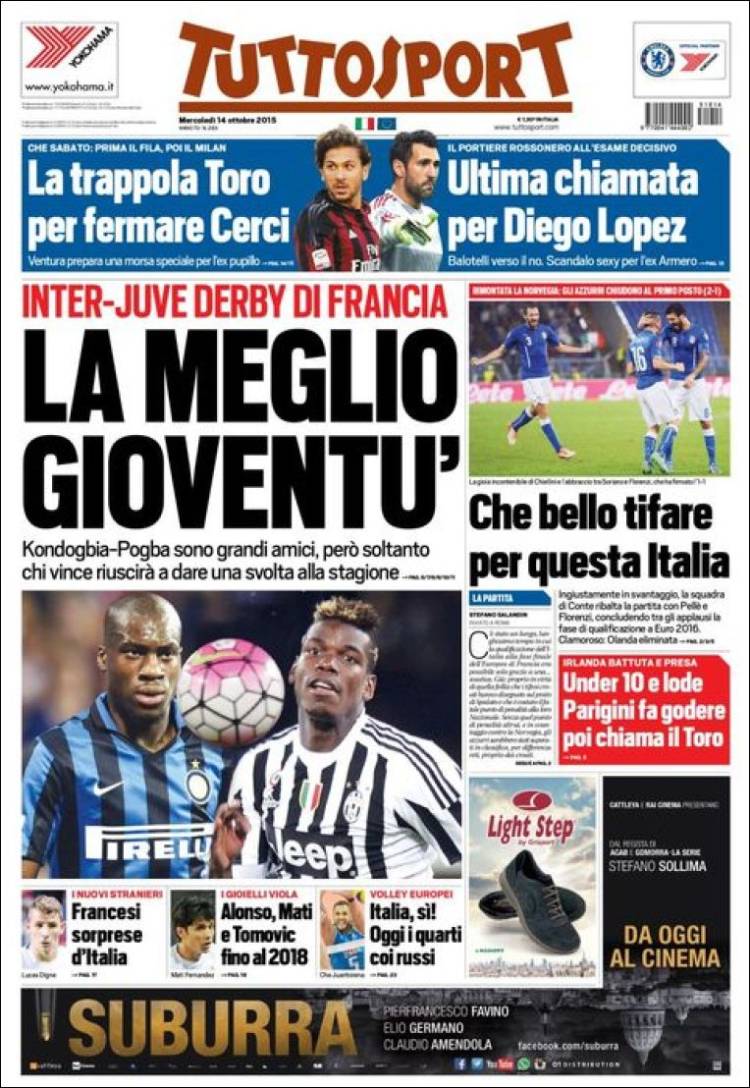 روزنامه های ورزشی ایتالیا / چهار شنبه 14 اکتبر 2015