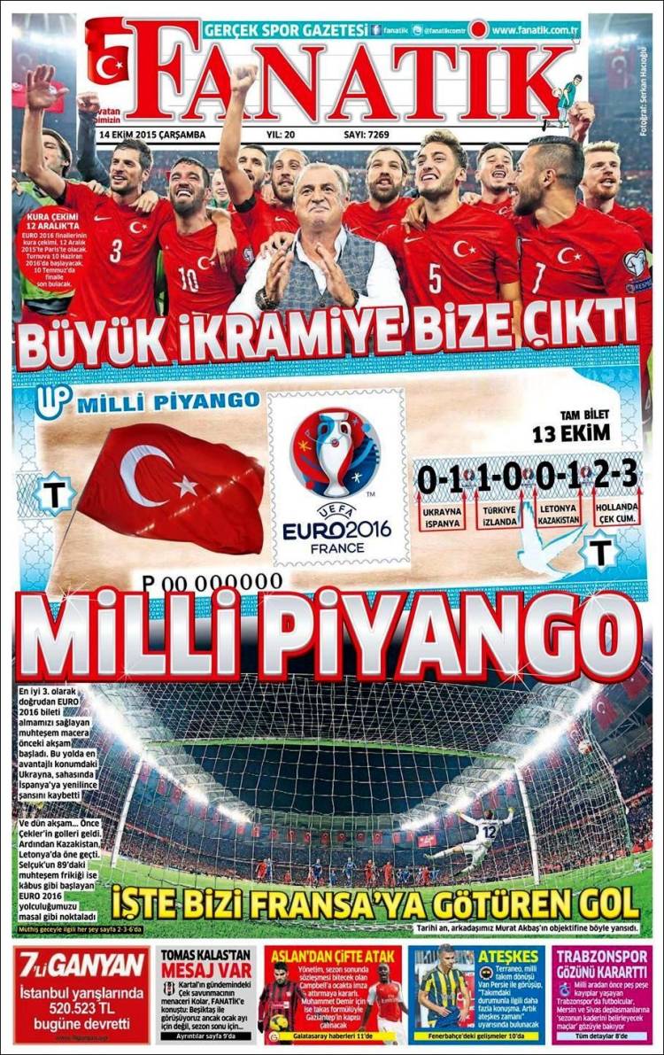 روزنامه های ورزشی ترکیه / چهار شنبه 14 اکتبر 2015