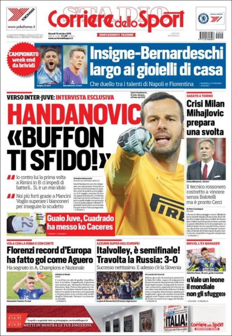 روزنامه های ورزشی ایتالیا / پنج شنبه 15 اکتبر 2015