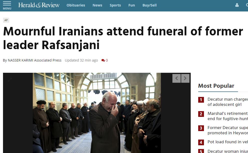 توجه رسانه های خارجی به نمایش اتحاد ملت ایران در مراسم تشییع آیت الله هاشمی