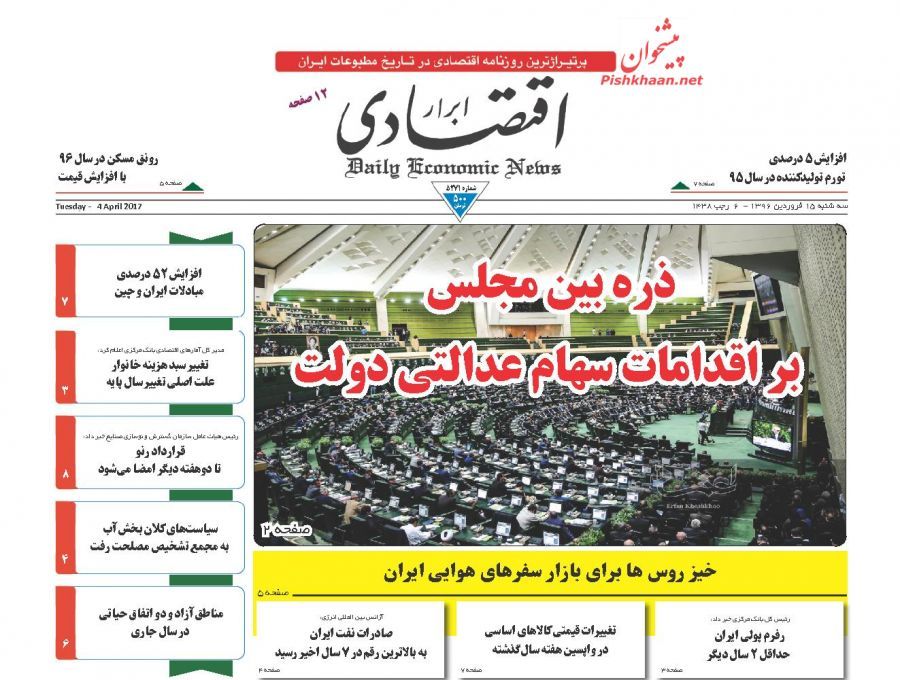 صفحه نخست روزنامههای اقتصادی ۱۵ فروردین