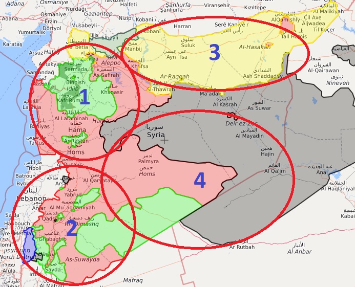 محدوده، بازیگران و وضعیت کلی 4 کانون اصلی بحران سوریه+ نقشه
