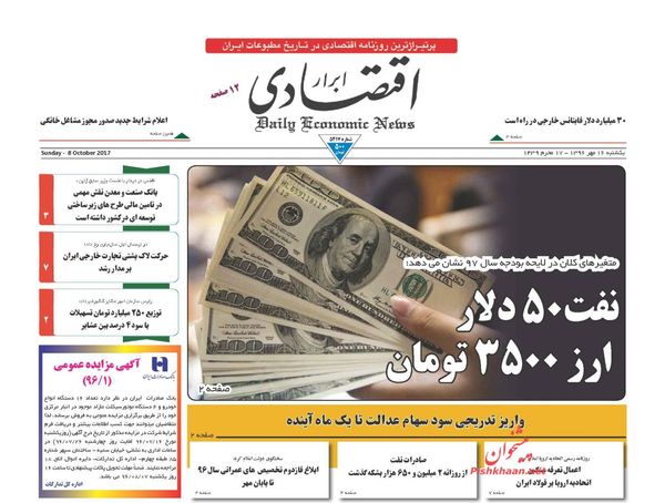 صفحه نخست روزنامههای اقتصادی ۱۶ مهرماه