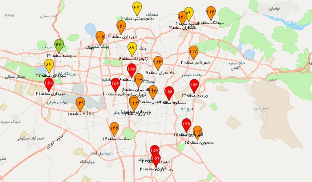 وضعیت ناسالم هوای تهران، برای گروه‌های حساس