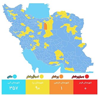 آخرین وضعیت رنگ‌بندی شهر‌های کشور/ افزایش گسترش وضعیت «آبی» به ۳۵۷ شهرستان