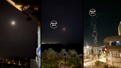 لحظه برخورد شبانه موشک‌های یمن به اسرائیل