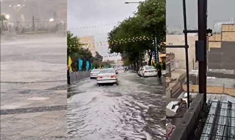 بارش تگرگ و سیلاب امروز مشهد از هفت زاویه؛ آب دوباره ماشین‌ها را برد!