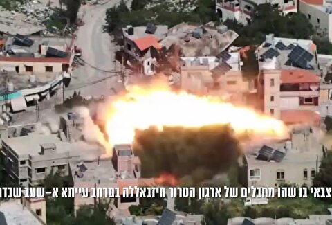لحظات برخورد عظیم بمب اسرائیل به ساختمان حزب الله