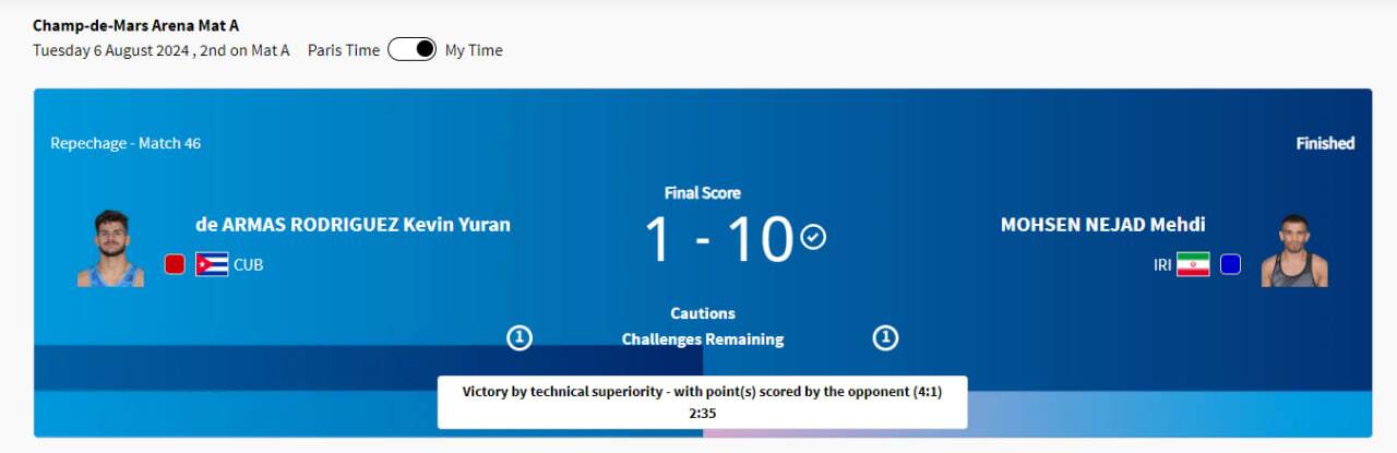 پوشش زنده المپیک ۲۰۲۴ پاریس| میرزازاده به رده&zwnj;بندی رسید/ تلاش برای برنز مقابل شریعتی