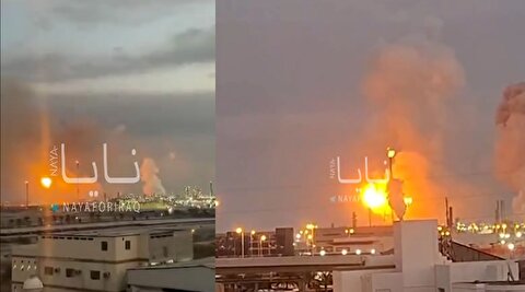 تصاویر آتش گرفتن پایگاه آمریکا در بحرین پس از اصابت پرتابه ایران