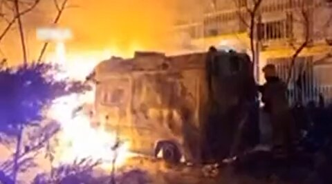 تصاویر حمله موشکی به آمبولانس اورژانس تهران