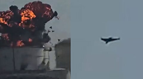 لحظه اصابت پهپاد انتحاری به مخازن نفت عمان
