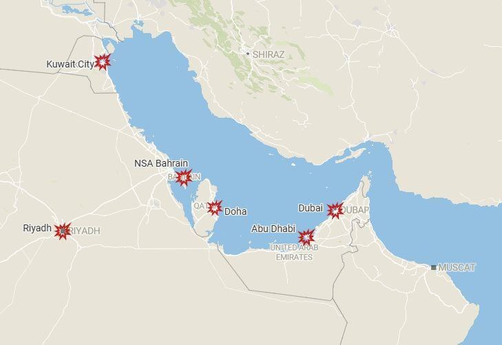 نقشه پایگاههای آمریکایی مورد هدف ایران نقشه پایگاههای آمریکایی مورد هدف ایران