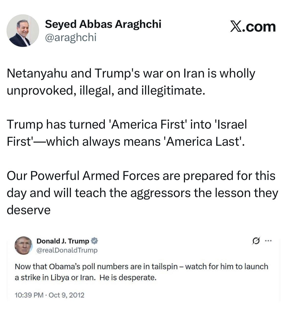 هشدار عراقچی به آمریکا و اسراییل