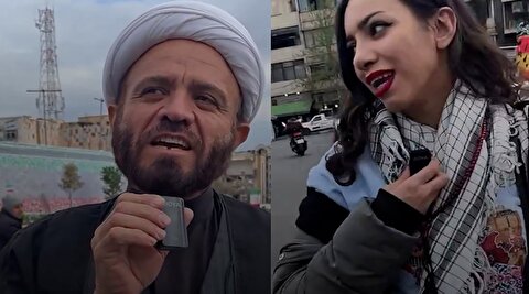 تصاویر دختر بی‌حجاب و روحانی در کنار هم در راهپیمایی