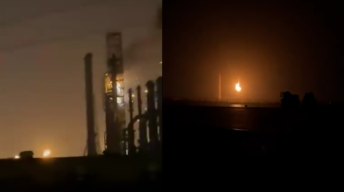 لحظات اصابت پهپاد و انهدام تاسیسات نفتی کویت