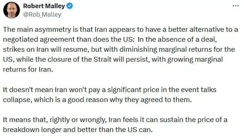 رابرت مالی:هزینه شکست مذاکرات برای ایران کمتر است