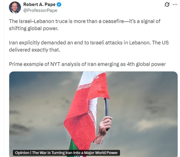 ادعای کارشناس&zwnj;آمریکایی درباره نقش ایران در آتش&zwnj;بس لبنان