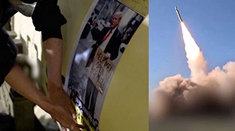 تصاویر پرتاب موشک‌های ایران با پوستر ترامپ